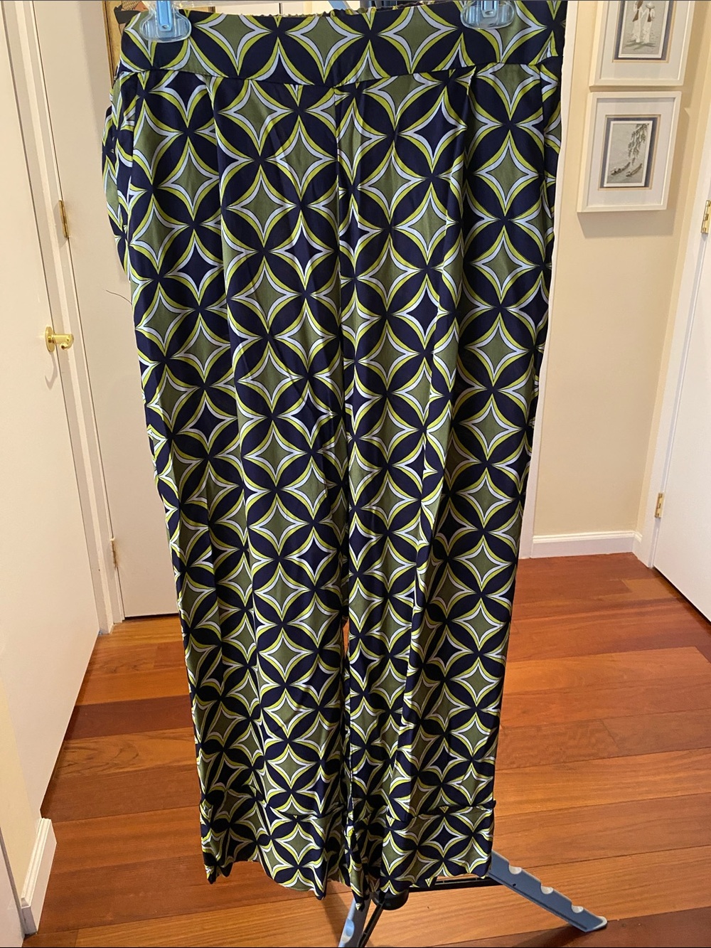 Italian Geometric Wide Leg Pants in Black and Lime